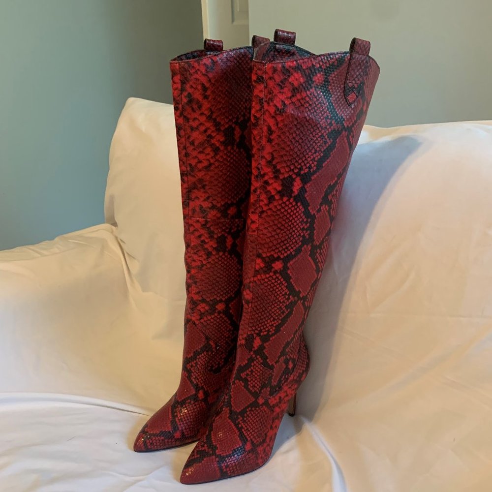 Vince Camuto Red Snakeskin Leather Boots